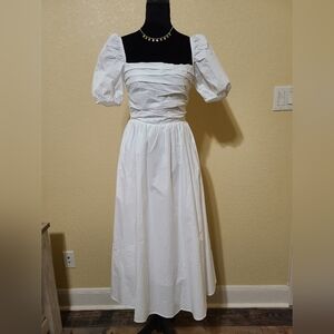 NWT One Pretty Time White Puff Sleeve Midi Dress - Classic Square Neck Size 0